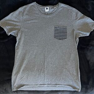 Classic Gray Men's T-Shirt with Striped Pocket